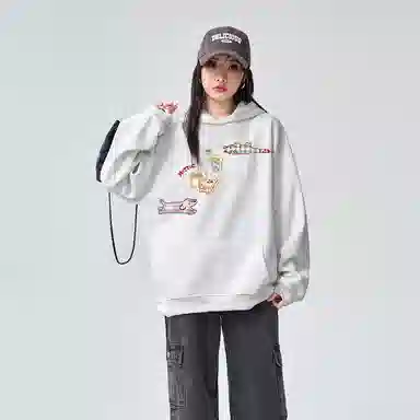 棉购 连帽薄款卡通个性时尚舒适潮牌学生美式卫衣 女款