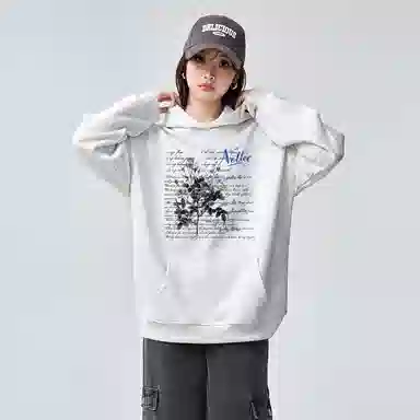 棉购 连帽加绒加厚高街宽松美式街头风潮流印花卫衣 女款