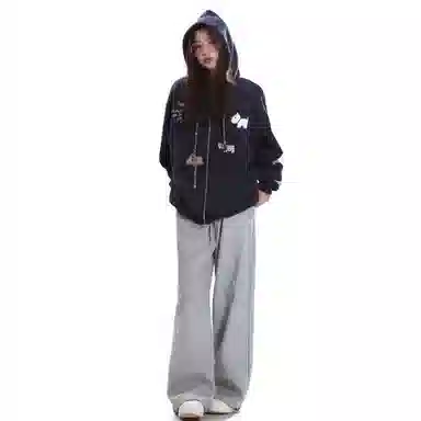 棉购 刺绣连帽加厚学生美式卡通慵懒风宽松外套卫衣 女款
