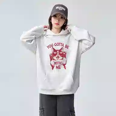 棉购 美式潮流时尚小猫连帽上衣宽松重磅春秋学院风舒适原创卫衣 男女同款