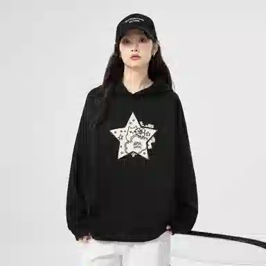棉购 星星宽松连帽长袖卫衣 女款