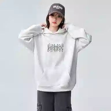 棉购 线条花卉刺绣上衣基础款潮流时尚休闲百搭连帽卫衣 女款
