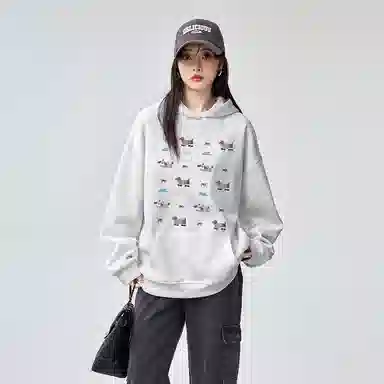 棉购 连帽美式重磅宽松卡通卫衣 男女同款