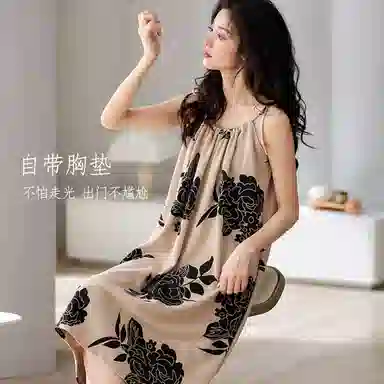 棉购 免穿文胸薄款无袖吊带舒适可外穿居家睡裙 女款 卡其