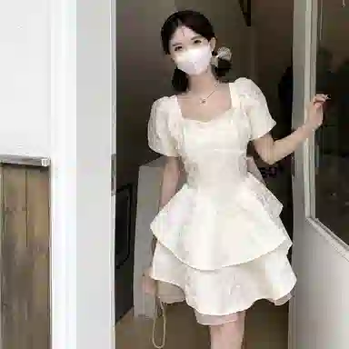 棉购 夏季法式纯欲甜辣风收腰蝴蝶结高级感蓬蓬在逃公主裙短袖连衣裙 女款