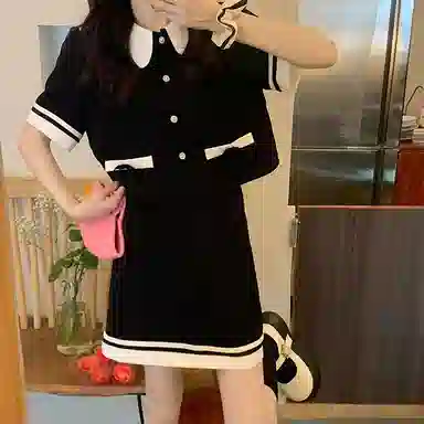 棉购 高级感短袖上衣短裙两件套裙装套装 女款
