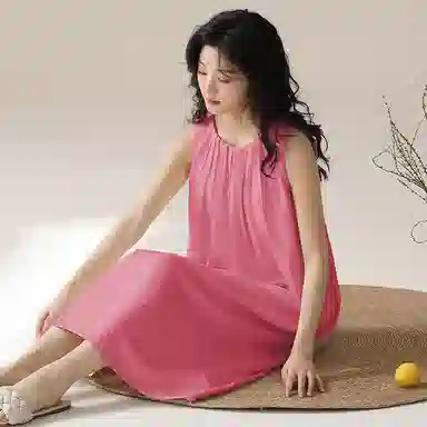 棉购 云朵棉小清新冰感薄款带胸垫无袖睡裙 女款 玫瑰红