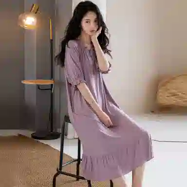棉购 甜美可爱凉感中长款短袖睡裙 女款