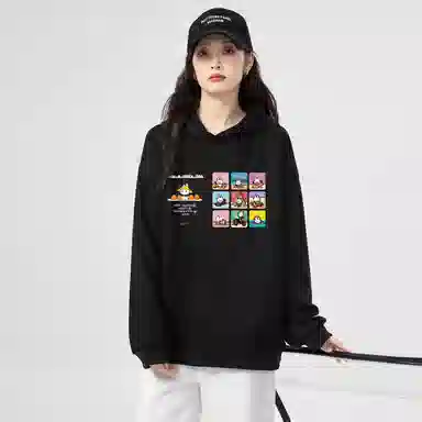 棉购 美式连帽设计感印花宽松舒适时尚百搭卫衣 女款