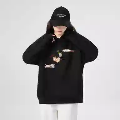 棉购 连帽薄款卡通个性时尚舒适潮牌学生美式卫衣 女款