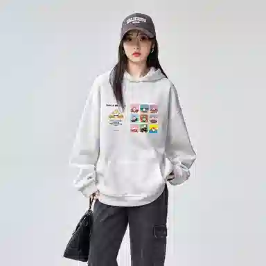 棉购 美式连帽设计感印花宽松舒适时尚百搭卫衣 女款