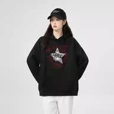 棉购 连帽趣味涂鸦加绒加厚潮学生美式外套卫衣 女款