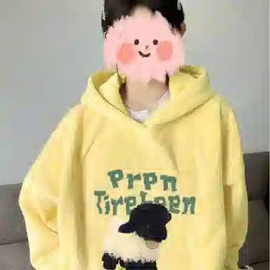 棉购 小羊印花连帽甜美风宽松百搭学生慵懒风设计感休闲长袖卫衣 男女同款