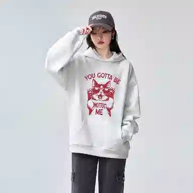 棉购 美式潮流时尚小猫连帽上衣宽松重磅春秋学院风舒适原创卫衣 男女同款