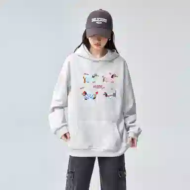 棉购 卡通魔术贴绣花潮流连帽重磅休闲百搭大码宽松加绒加厚上衣卫衣 女款