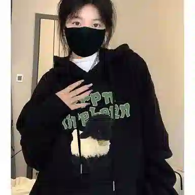 棉购 小羊印花连帽甜美风宽松百搭学生慵懒风设计感休闲长袖卫衣 男女同款