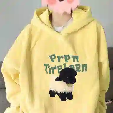 棉购 小羊印花连帽甜美风宽松百搭学生慵懒风设计感休闲长袖卫衣 男女同款