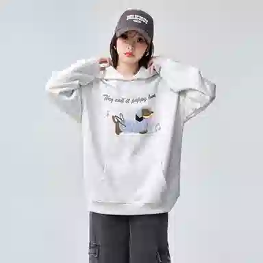 棉购 美式卡通刺绣连帽秋冬重磅加厚宽松慵懒风上衣潮卫衣 男女同款