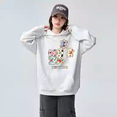棉购 美式复古潮重磅连帽春秋冬宽松加绒加厚外套长袖卫衣 女款