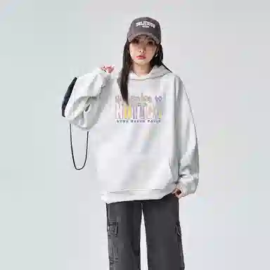 棉购 加绒加厚宽松高街时尚字母印花连帽设计卫衣 女款