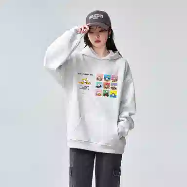 棉购 美式连帽设计感印花宽松舒适时尚百搭卫衣 女款