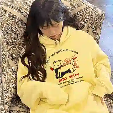 棉购 美式街头套头连帽宽松上衣百搭卡通休闲印花卫衣 男女同款
