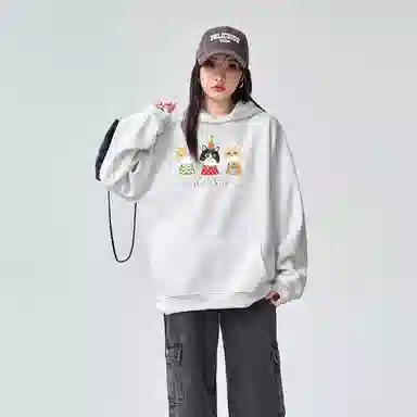 棉购 连帽秋冬季加绒加厚百搭潮流印花美式学生上衣服外套卫衣 女款