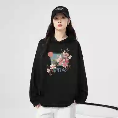 棉购 连帽加绒加厚百搭时尚个性韩版潮流休闲印花图案卫衣 女款