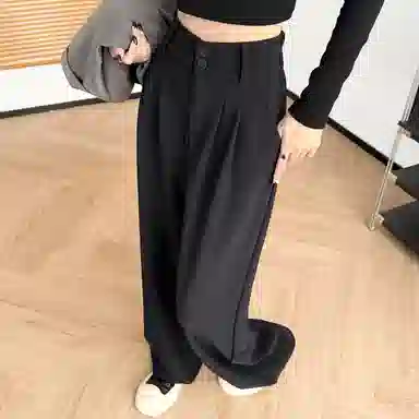 棉购 窄版西装裤秋冬季显瘦感垂感直筒阔腿裤子休闲裤 女款