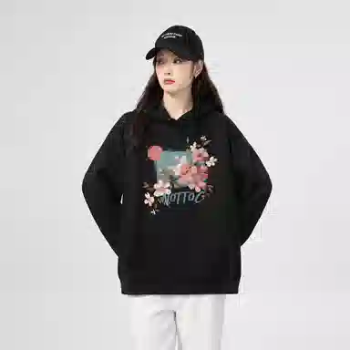 棉购 连帽加绒加厚百搭时尚个性韩版潮流休闲印花图案卫衣 女款