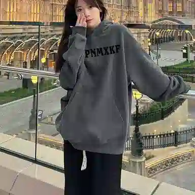 棉购 美式潮牌小众高级感字母印花慵懒风卫衣 通用