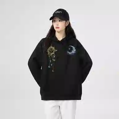 棉购 连帽秋冬季加绒加厚百搭潮流印花美式学生上衣服外套卫衣 男女同款
