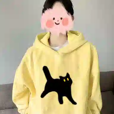 棉购 卡通猫咪印花设计感百搭套头长袖卫衣 男女同款