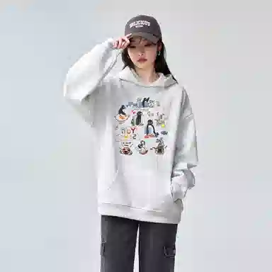 棉购 春秋刺绣薄款连帽秋冬加厚学生纯棉美式重磅慵懒风宽松外套卫衣 男女同款