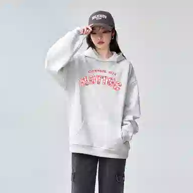 棉购 连帽潮流加绒加厚宽松韩版学生口袋带帽套头休闲外套卫衣 女款