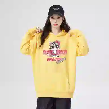 棉购 美式连帽潮流加绒加厚长袖上衣外套卡通猫咪个性街头卫衣 女款