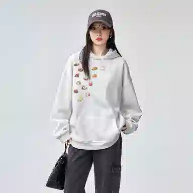 棉购 美式连帽加绒加厚慵懒风宽松卡通休闲舒适百搭外套卫衣 女款