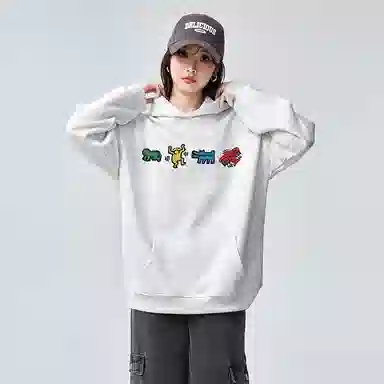 棉购 重磅潮流连帽卡通宽松加绒加厚中国风上衣卫衣 女款