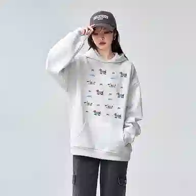 棉购 连帽美式重磅宽松卡通卫衣 男女同款