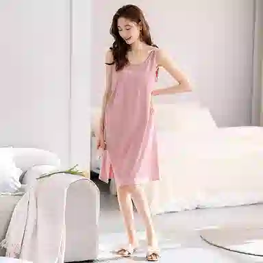 棉购 带胸垫薄款无袖冰丝家居服睡裙 女款