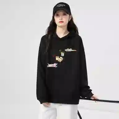 棉购 连帽薄款卡通个性时尚舒适潮牌学生美式卫衣 女款