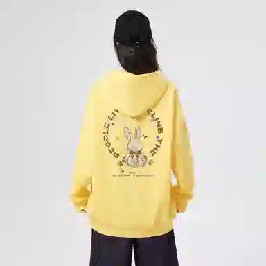 棉购 连帽设计感兔子印花宽松重磅简约时尚长袖卫衣 女款