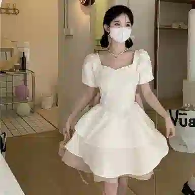棉购 夏季法式纯欲甜辣风收腰蝴蝶结高级感蓬蓬在逃公主裙短袖连衣裙 女款