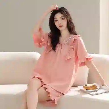 棉购 纯棉短袖短裤蕾丝花边甜美公主风睡衣套装 女款