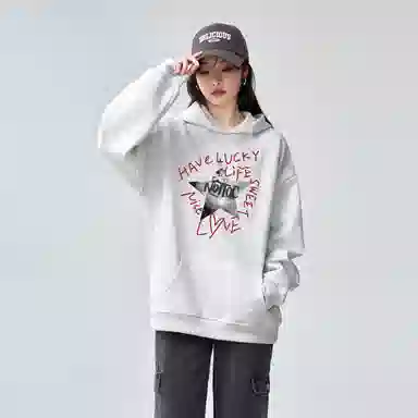棉购 连帽趣味涂鸦加绒加厚潮学生美式外套卫衣 女款