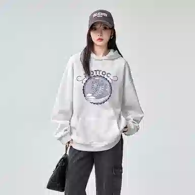 棉购 加绒加厚连帽重磅宽松外套街头潮流舒适个性卫衣 女款