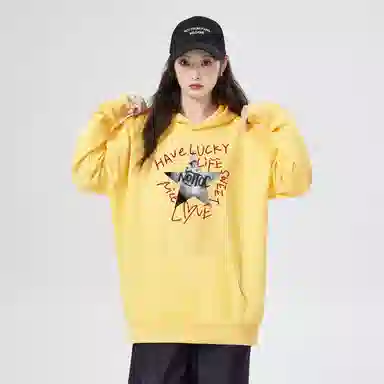 棉购 连帽趣味涂鸦加绒加厚潮学生美式外套卫衣 女款