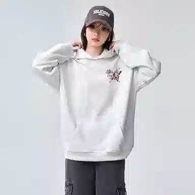 棉购 花卉蝴蝶刺绣重磅上衣潮流时尚休闲百搭卫衣 女款