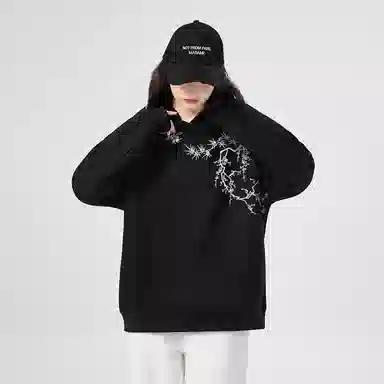 棉购 国风竹林万针刺绣精致潮流时尚休闲百搭宽松绣花卫衣 男女同款