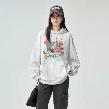 棉购 连帽加绒加厚百搭时尚个性韩版潮流休闲印花图案卫衣 女款